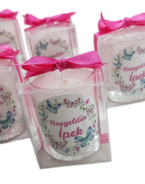Tiem Concept Baby Gift Flower Pattern Printed 10 Piece Glass Candle