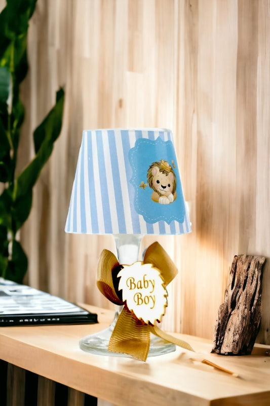 Baby Gift Boxed Custom Name Blue Lion Printed Lampshade Candle Set of 10