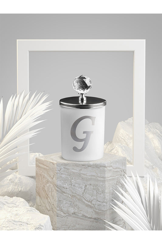 Tiem Concept Special Design G Letter Vanilla Scented Silver Crystal Top White Glass Candle