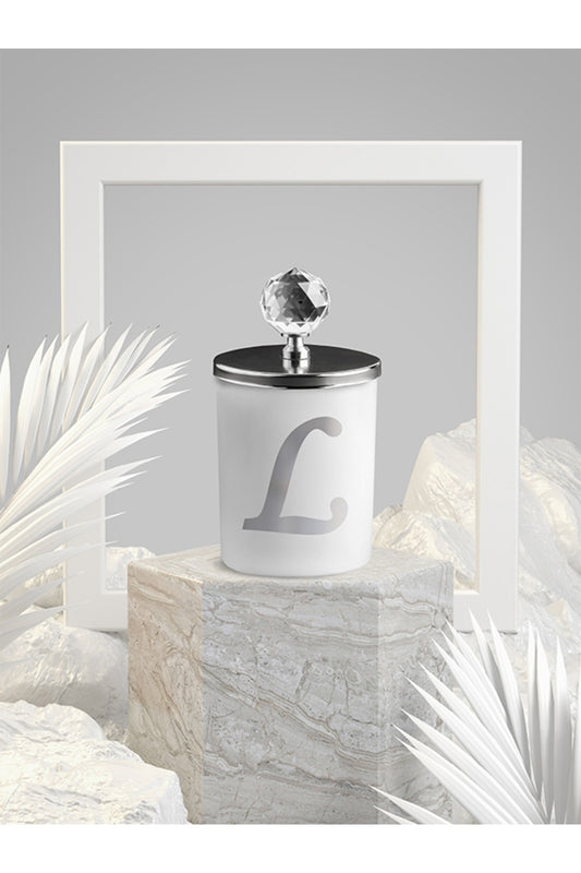 Tiem Concept Special Design L Letter Vanilla Scented Silver Crystal Top White Glass Candle