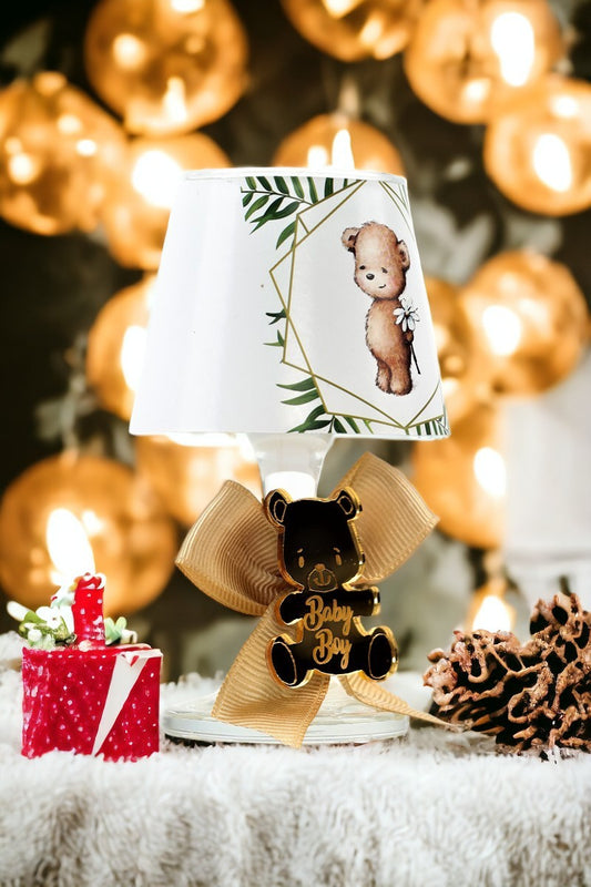 Baby Gift Boxed Personalized Gold Teddy Bear Printed Gift Lampshade Candle Set of 10