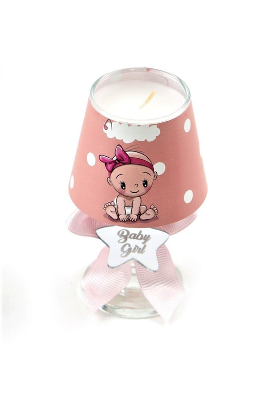 Baby Gift Boxed Pink Baby Girl Printed Lampshade Candle Set of 10