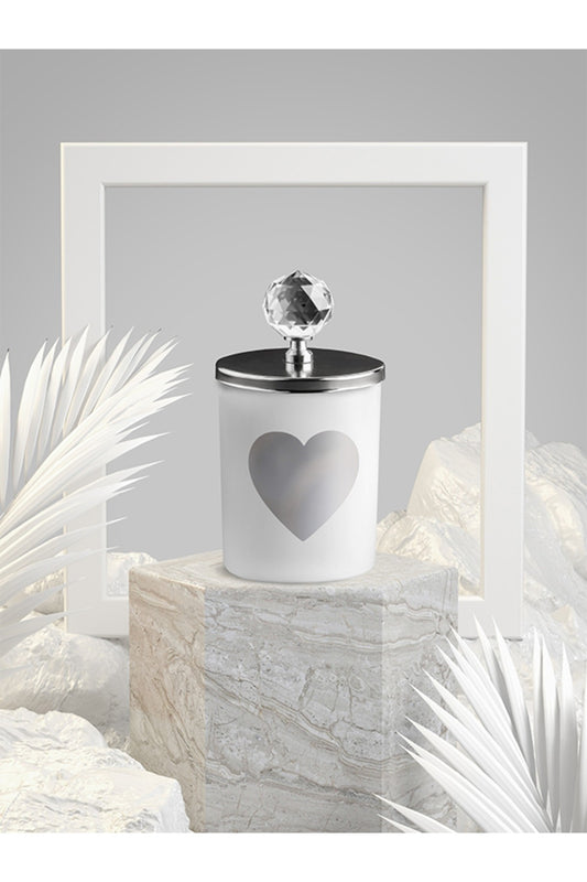 Tiem Concept Special Design Heart Vanilla Scented Silver Crystal Top White Glass Candle