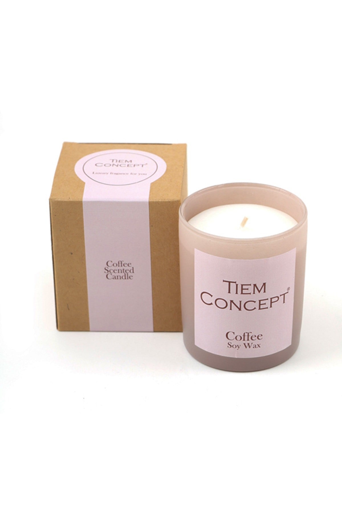 100% Soy Candle Coffee Scented Mink Colored Boxed Glass Candle