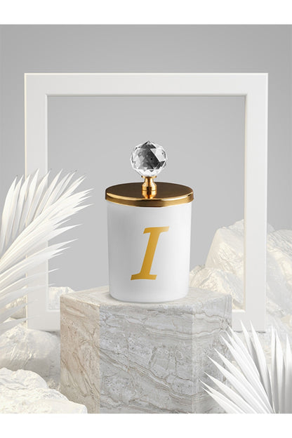 Tiem Concept Special Design I Letter Vanilla Scented Gold Crystal Top White Glass Candle
