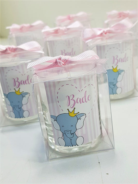 Tiem Concept Baby Gift Pink Elephant Printed 10 Piece Glass Candle