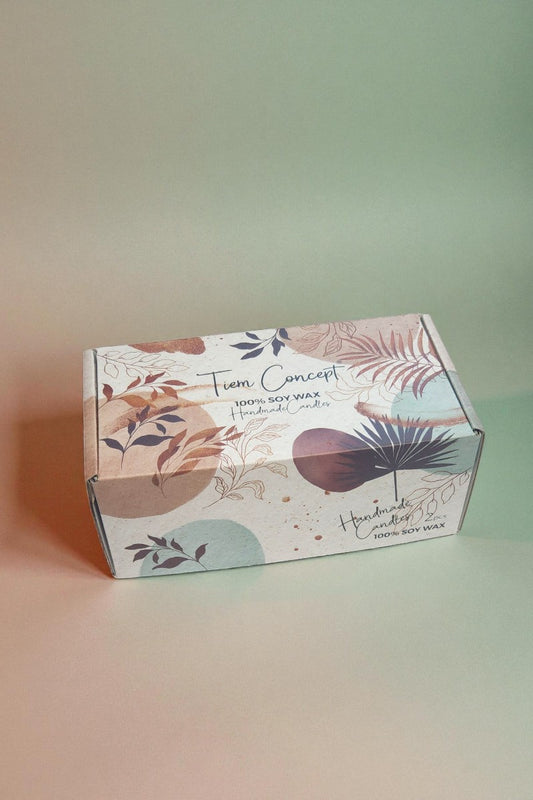 Dekoratif Hediye Kutulu %100 Aromaterapi Soya Mum Sandalağacı ve Okyanus Kokulu 2'li Kavanoz Seti