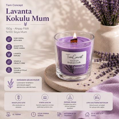 Ahşap Fitilli Kokulu Mum 150g - %100 Soya Mum - Şeffaf Bardak Aromaterapi Oda Kokusu