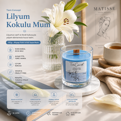 Ahşap Fitilli Kokulu Mum 150g - %100 Soya Mum - Şeffaf Bardak Aromaterapi Oda Kokusu